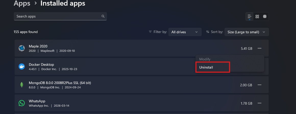 Paramètres Windows 11 — Applications — bouton Désinstaller encadré en rouge