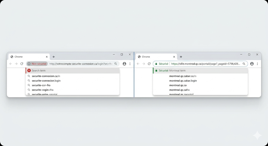 Comparaison URL http non sécurisé et https sécurisé dans Chrome